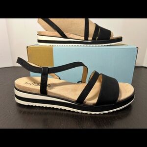 LifeStride Zoe Wedge Sport Sandals Shoes Black Womans Size 9.5M